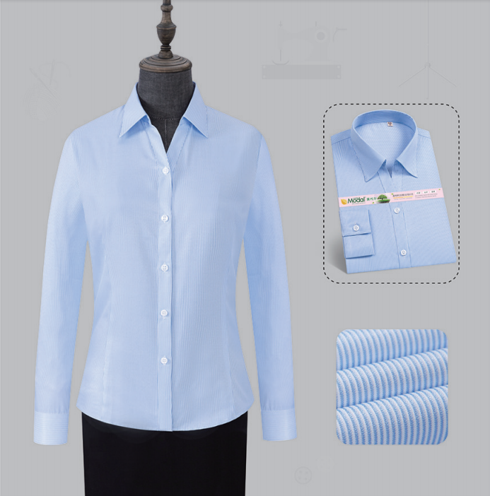 藍色條紋女士V領襯衫制作辦公室必選